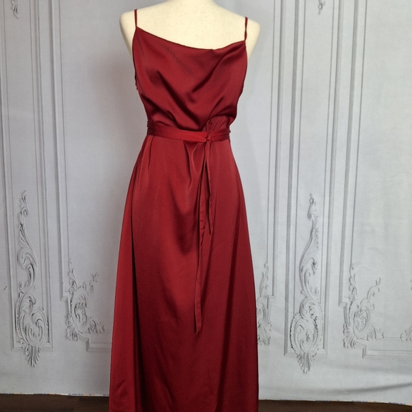 NWT Labera 100% Silk A-Line Cowl Neck Dress Burgundy Sz L with Belt - Picture 2 of 13